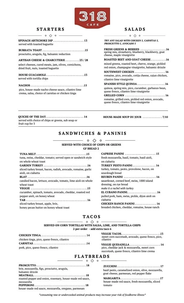 Lunch & Dinner — THREE EIGHTEEN