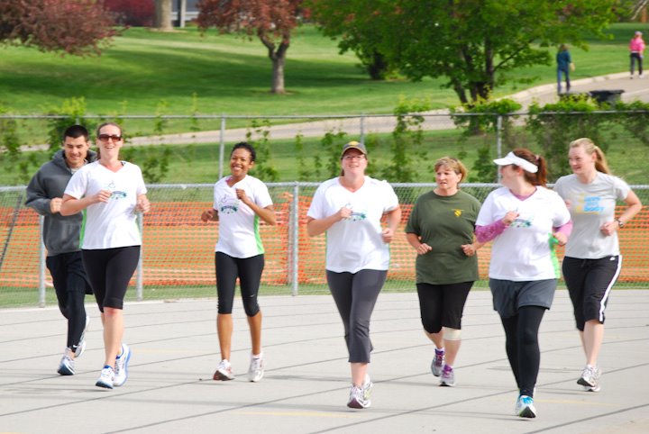 Every few weeks the group takes to the track for the magic mile. This helps determine the pace groups for the training runs as well as marking progress.