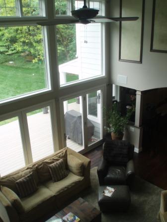 View from balcony down to living room