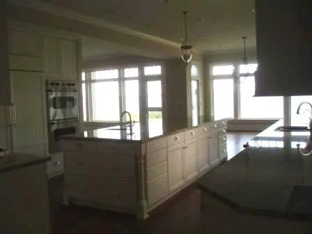 Kitchen island toward dining and living