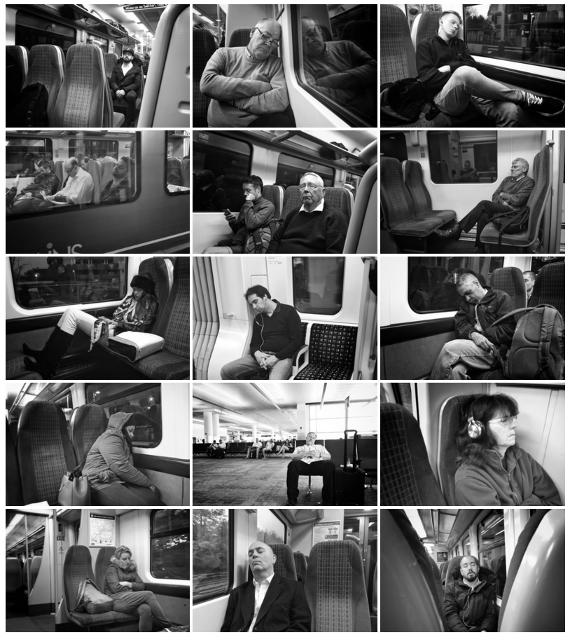 Click on the preview to view the full gallery of sleeping commuter photographs