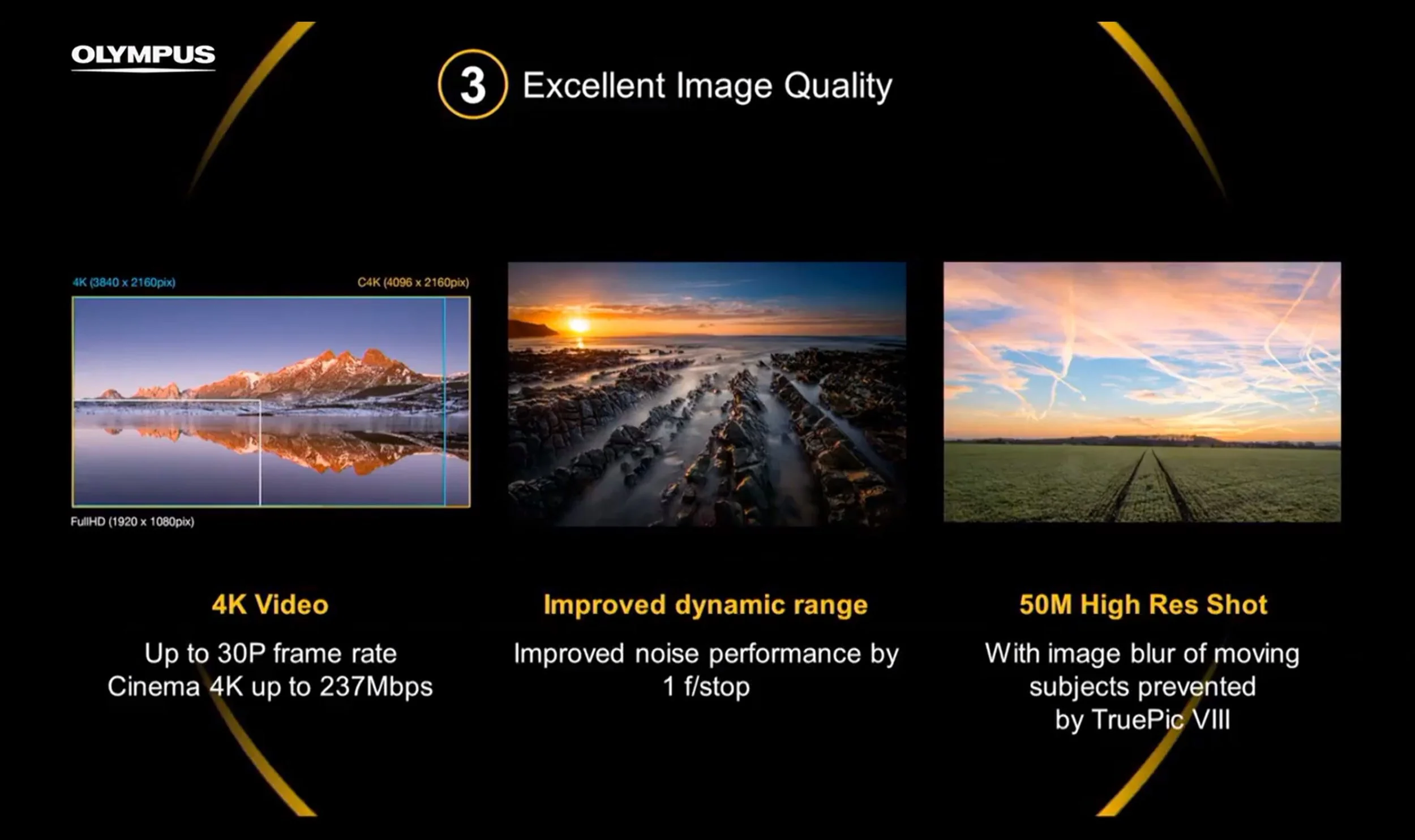 4K Video, 1 stop of noise improvement, higher dynamic range and the 50 megapixel hi res shot are all features in the E-M1ii. 