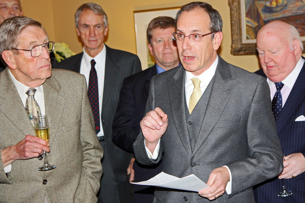 Professor Andrew Cohen toasting the memory of Sir Winston Churchill. (Courtesy UK High Commission)