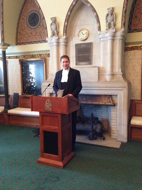 Speaker Andrew Scheer welcoming the guests at his Reception for Celia Sandys