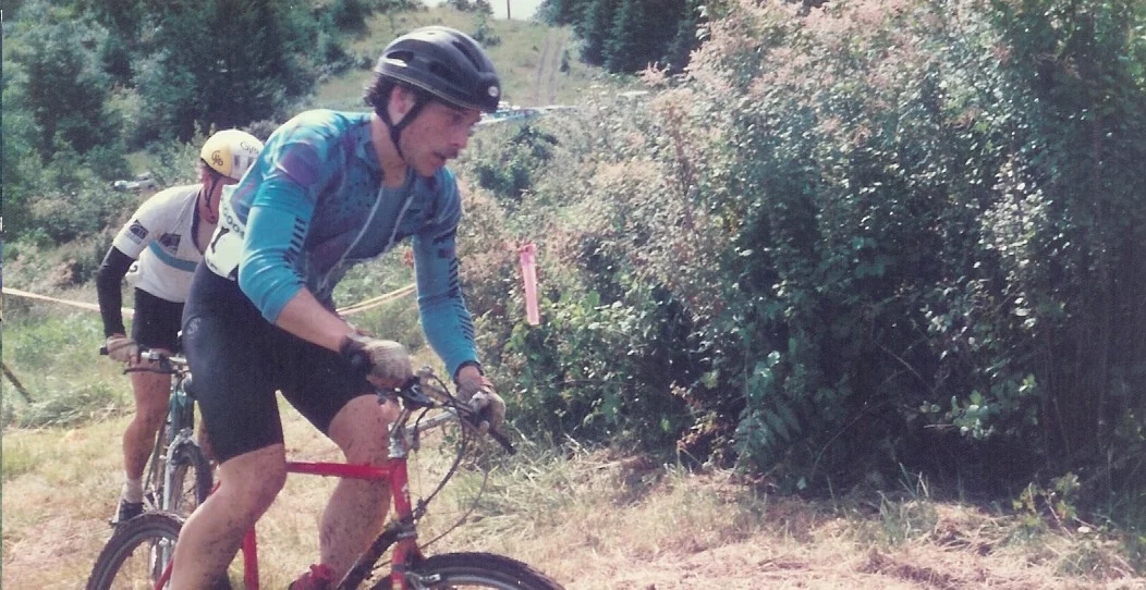 Larry Papadopoulos, leading the way as he powers through the mountain bike race course, before it was "a thing". Larry has always been ahead of the game, but most of all, passionate about riding!