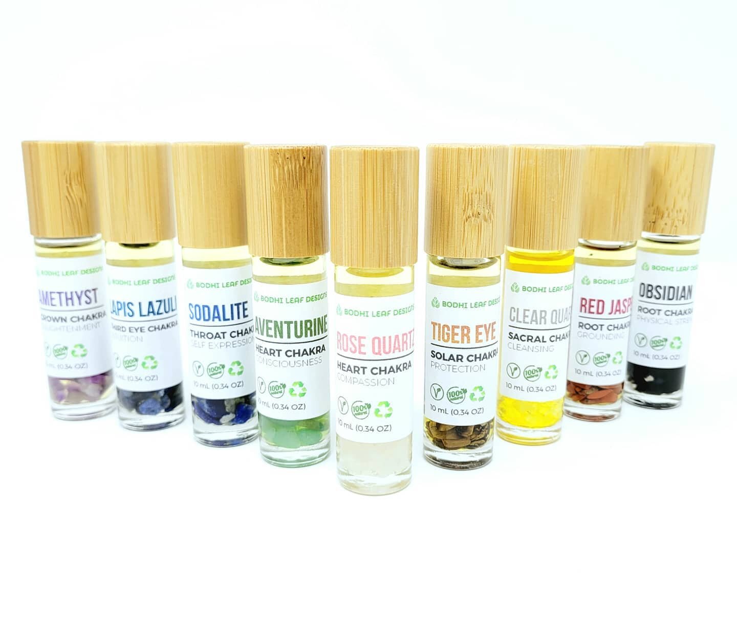 Crystal Reiki Rollers | 🕉 natural | vegan | 💆🏽&zwj;♀️ Your self-care squad, our modern heroes. &hearts;
 ⬇️ ⬇️ ⬇️
1. Red Jasper - Root Chakra, Patchouli &amp; Frankincense
2. Tiger Eye - Solar Chakra, Bergamot, Orange, Clove
3. Laps Lazuli - Third