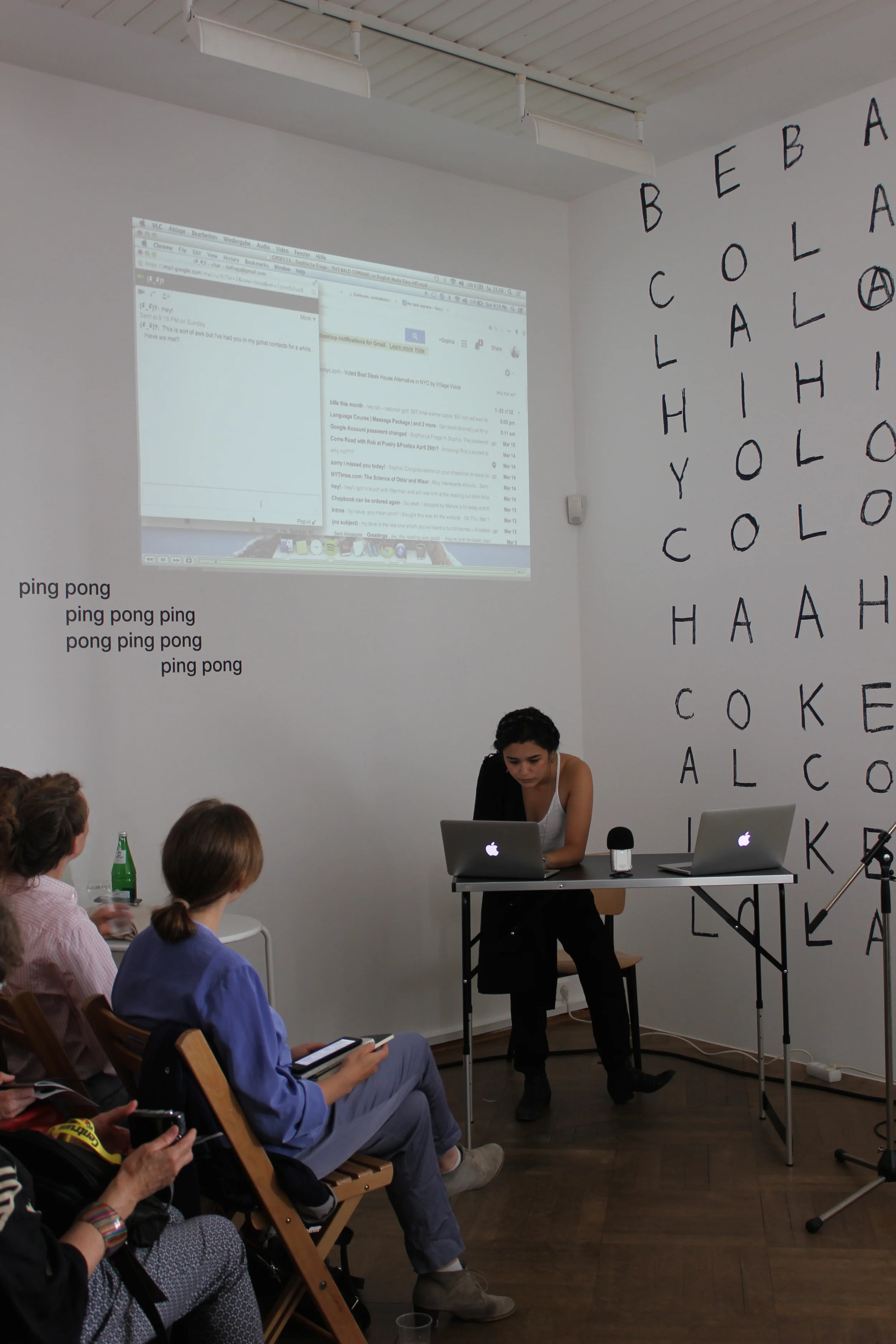   TH3 B4LD 50PR4N0  performance at Eugen Gomringer &amp;, Bielefelder Kunstverein, 2015, photo:&nbsp;Melanie Frisch 