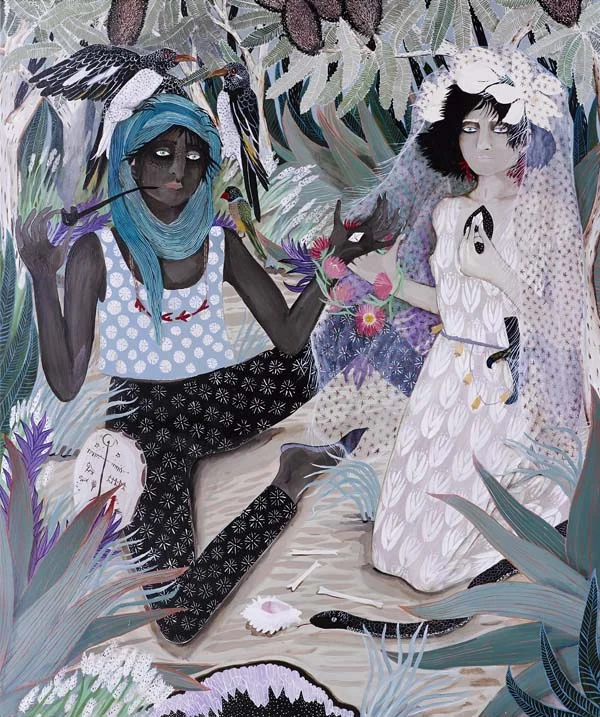 ‘The next move ushered the whole thing in’ by Leah Fraser, 2014, acrylic on polyester canvas, 122cm x 120cm.