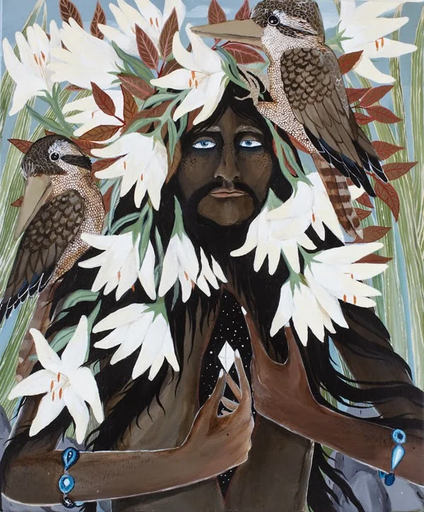 His delicate eyes saw with clarity what others did not, 2013 by Leah Fraser, acrylic polyester on canvas 61cm x 51cm.