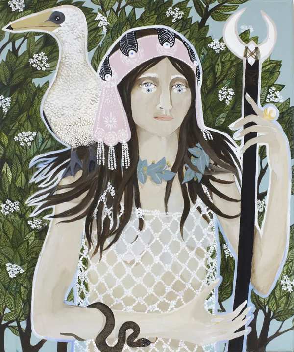 Her mind as sharp as a serpents tooth, 2013 by Leah Fraser, acrylic polyester on canvas 61cm x 51cm.