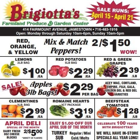 Happy Monday, everyone! 🎉

It's that time of the week again - FRESH produce specials are waiting to brighten your day!

Don't miss out on these amazing deals! Come and explore all the savings that await you!

Brigiotta's Farmland Produce and Garden 