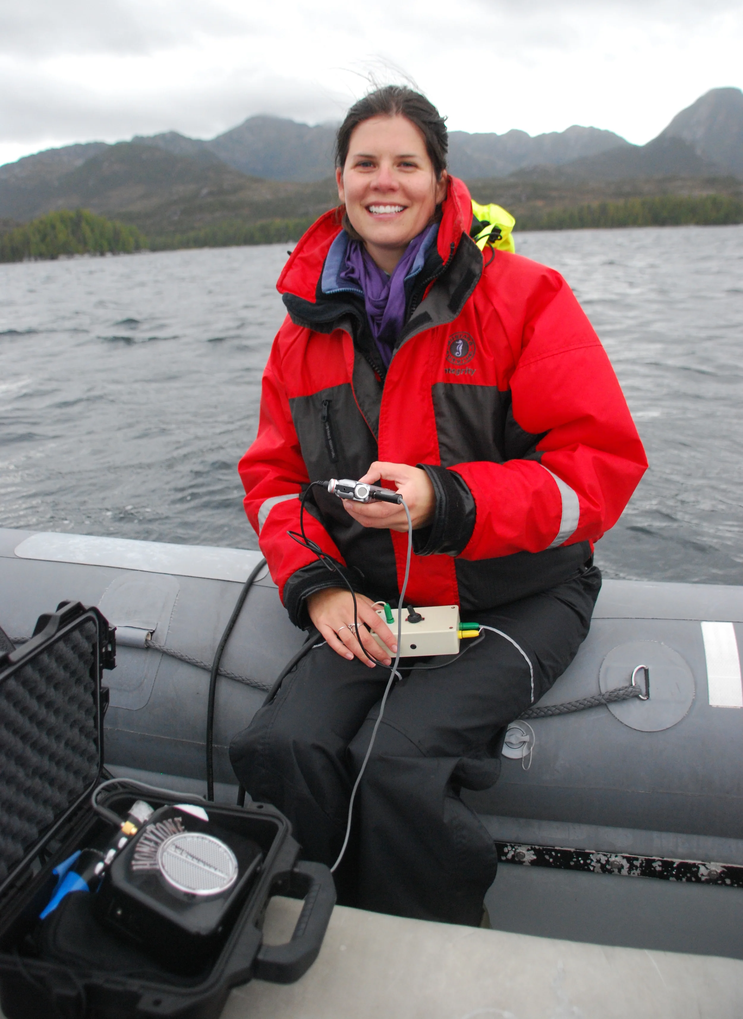 Barbara Koot with acoustic recording equipment.