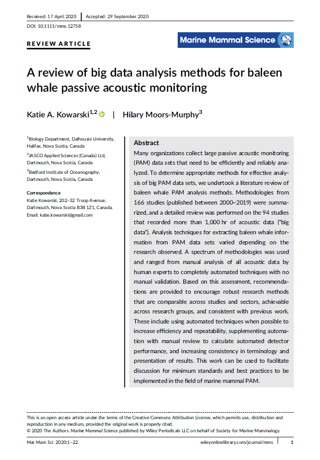 A review of big data analysis methods for baleen whale passive acoustic monitoring (PDF)