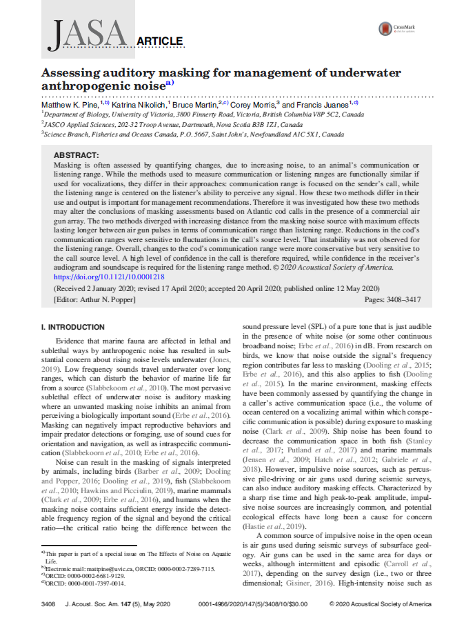 Assessing auditory masking for management of underwater anthropogenic noise (PDF)