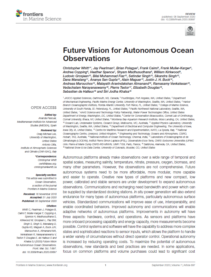 Future vision for autonomous ocean observations (PDF)