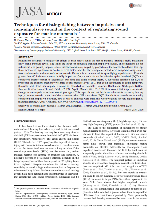Techniques for distinguishing between impulsive and non-impulsive sound in the context of regulating sound exposure for marine mammals (PDF)