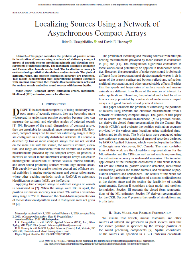 Localizing sources using a network of asynchronous compact arrays (PDF)