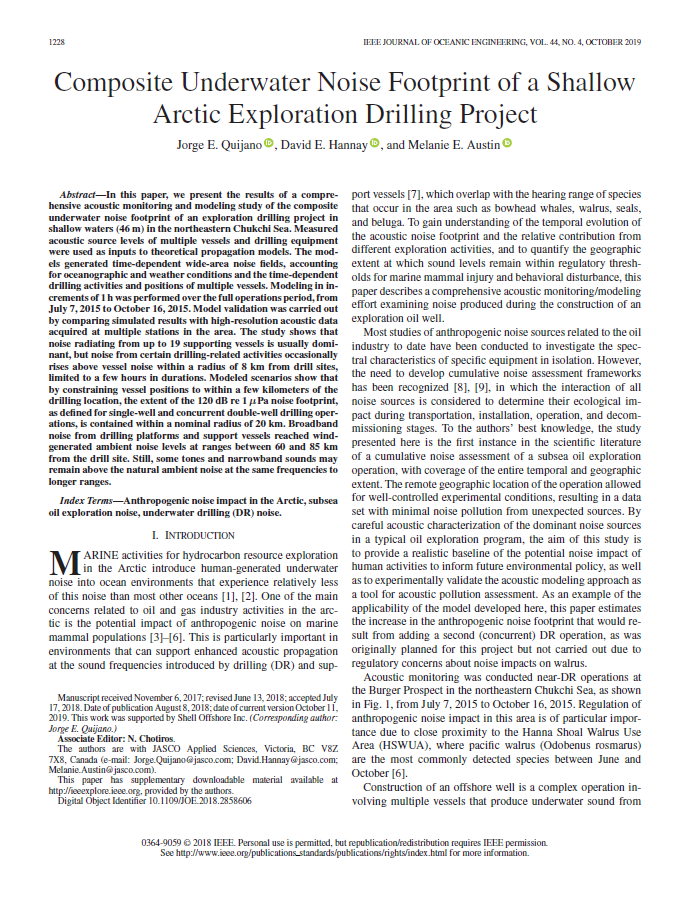 Composite underwater noise footprint of a shallow Arctic exploration drilling project