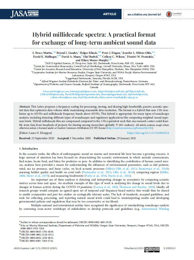 Hybrid millidecade spectra: A practical format for exchange of long-term ambient sound data (PDF)