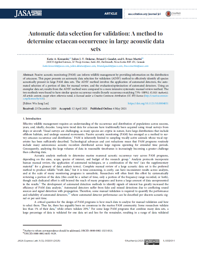 Automatic data selection for validation: A method to determine cetacean occurrence in large acoustic data sets (PDF)