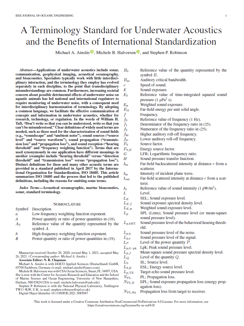 A Terminology Standard for Underwater Acoustics and the Benefits of International Standardization (PDF)