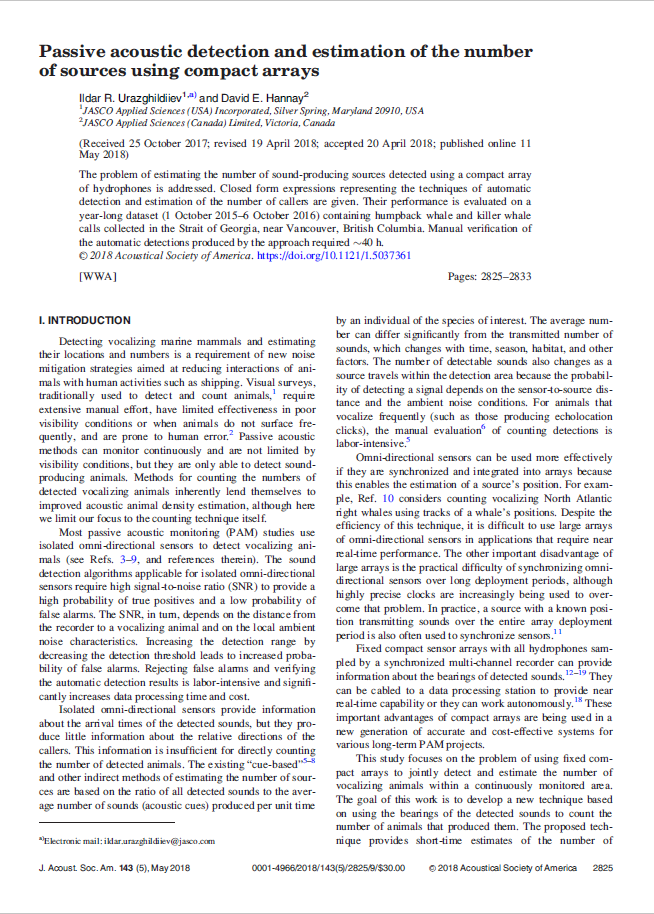 Passive acoustic detection and estimation of the number of sources using compact arrays (PDF)