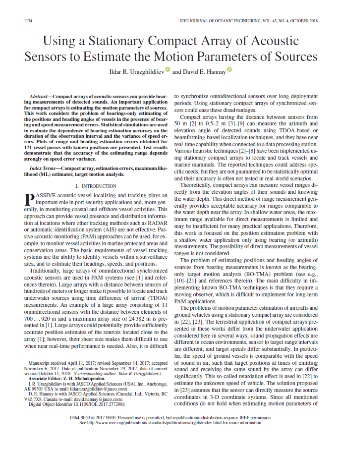 Using a stationary compact array of acoustic sensors to estimate the motion parameters of sources (PDF)