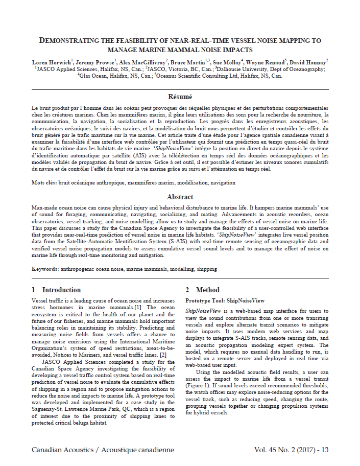 Demonstrating the feasibility of near-real-time vessel noise mapping to manage marine mammal noise impacts (PDF)