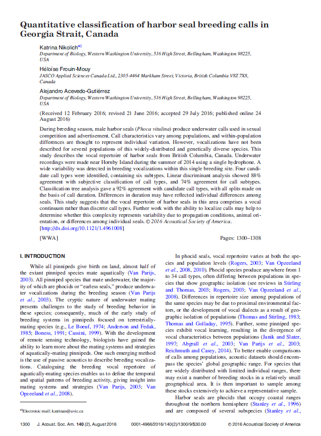 Quantitative classification of harbor seal breeding calls in Georgia Strait, Canada (PDF)