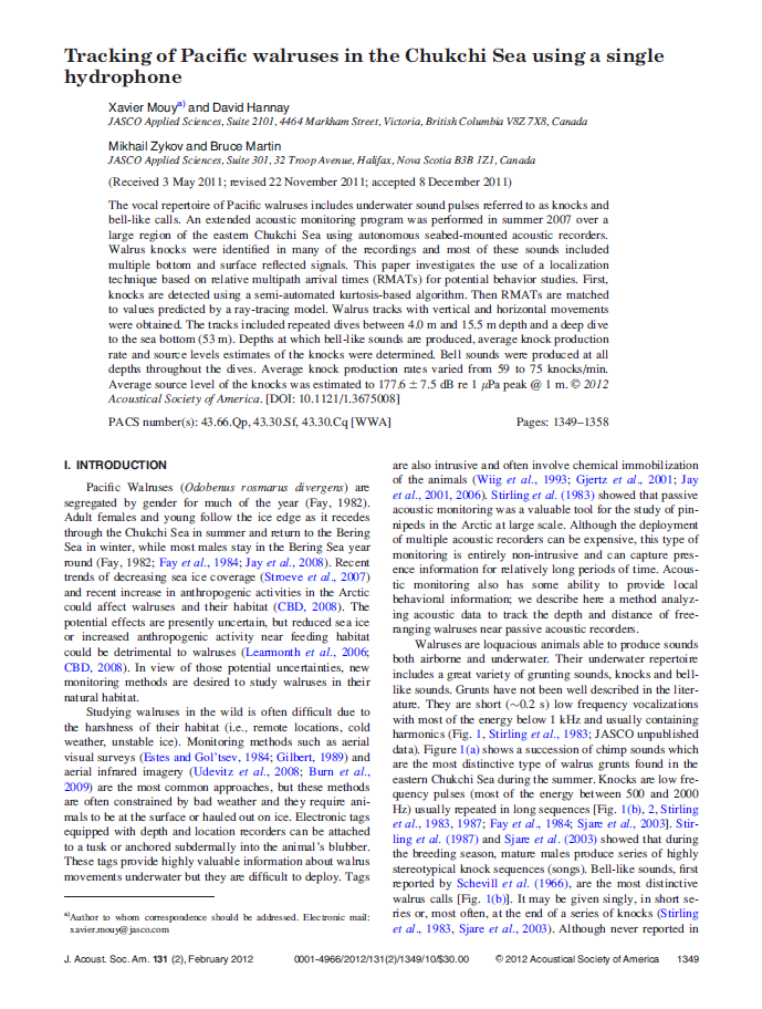Tracking of Pacific walruses in the Chukchi Sea using a single hydrophone (PDF)