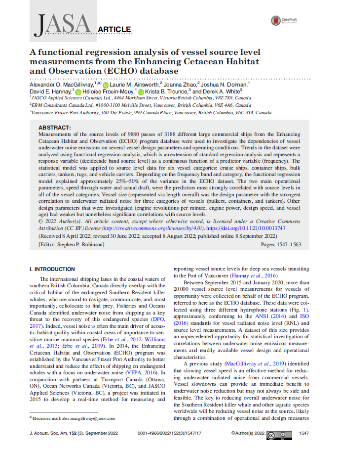 A functional regression analysis of vessel source level measurements from the Enhancing Cetacean Habitat and Observation (ECHO) database (PDF)