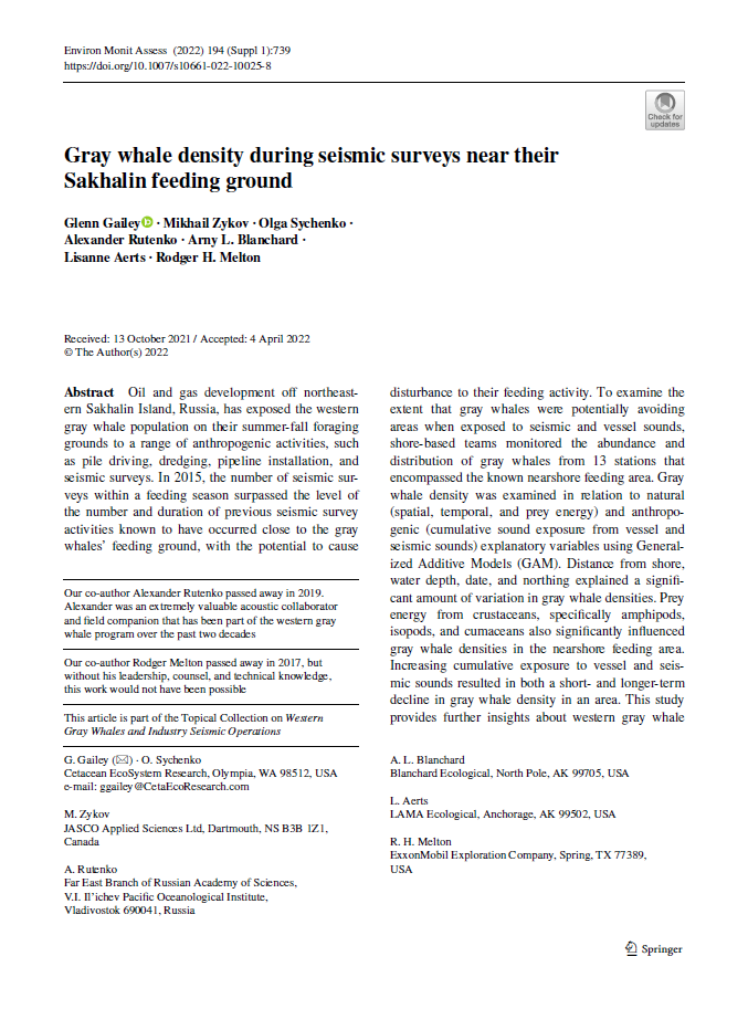 Gray whale density during seismic surveys near their Sakhalin feeding ground (PDF)