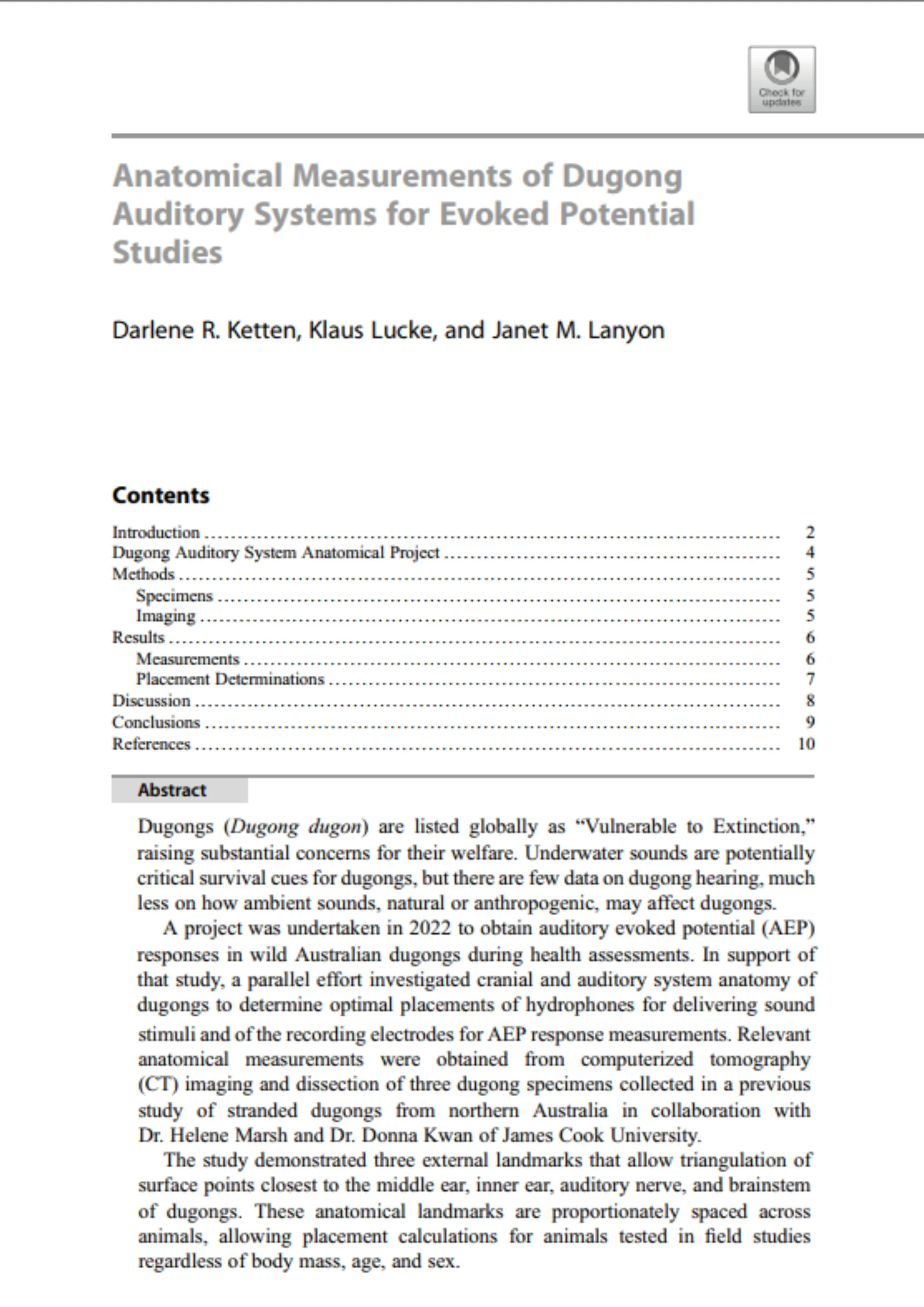 Anatomical measurements of dugong auditory systems for evoked potential studies (PDF)