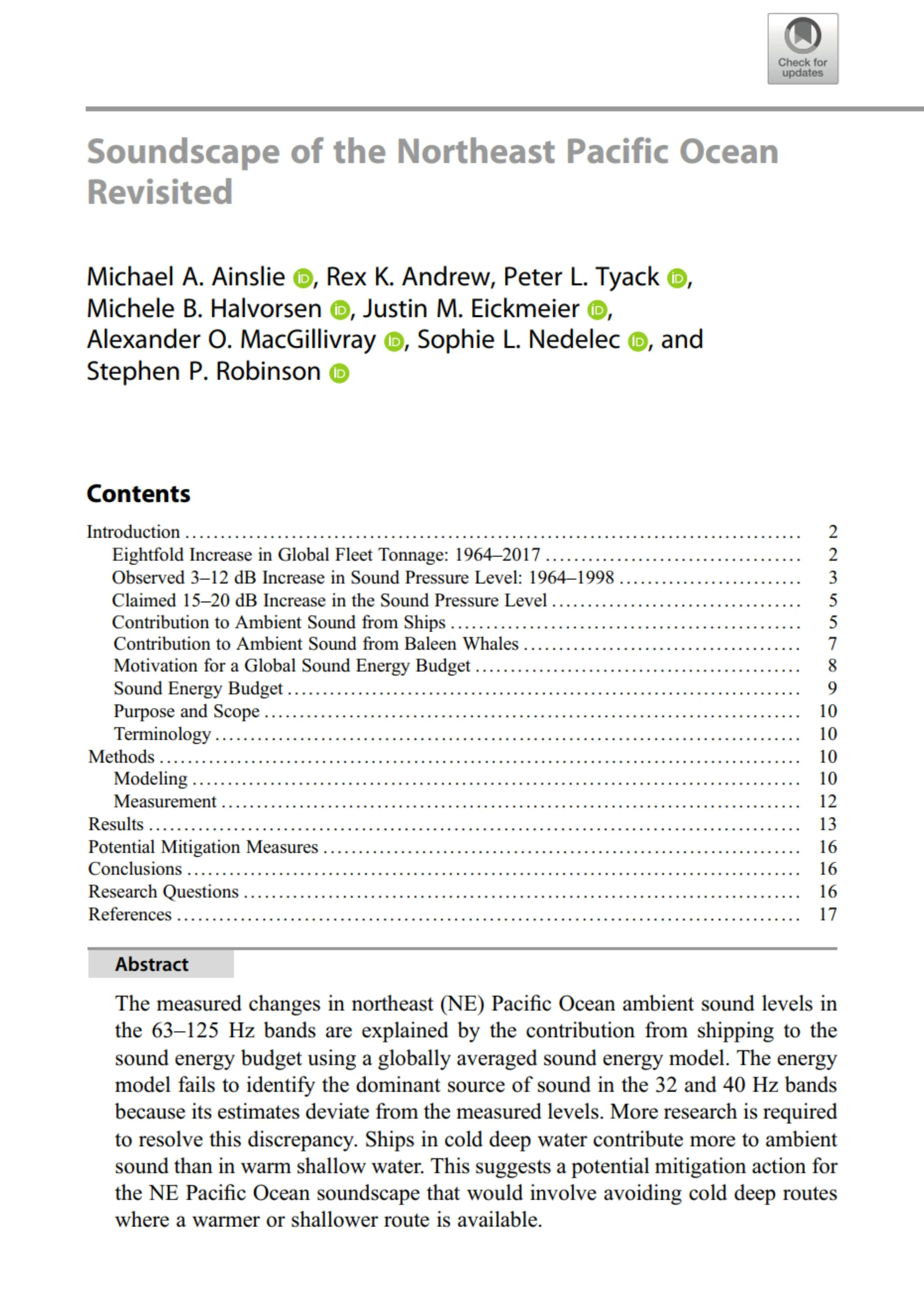 Soundscape of the Northeast Pacific Ocean revisited (PDF)