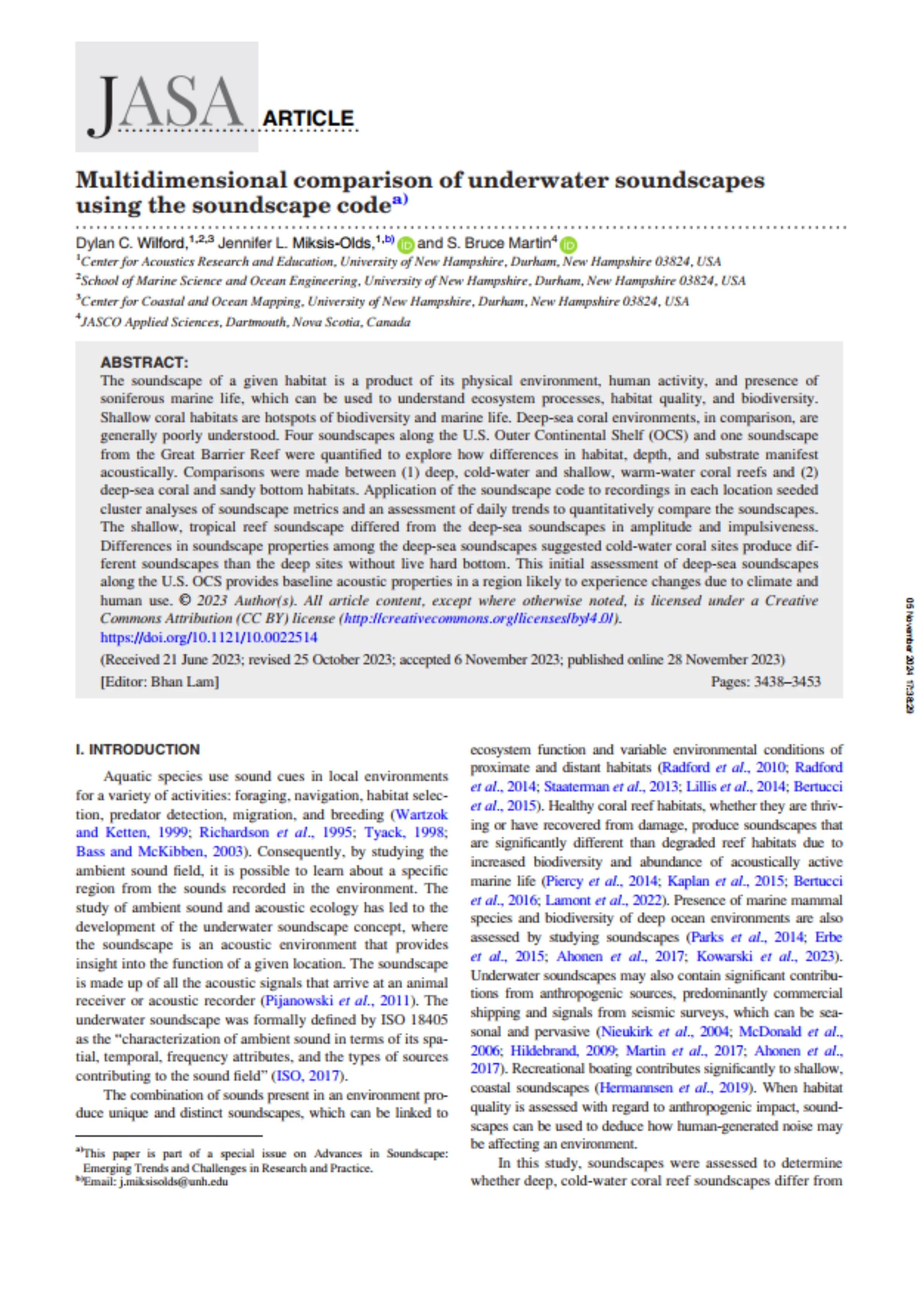 Multidimensional comparison of underwater soundscapes using the soundscape code (PDF)