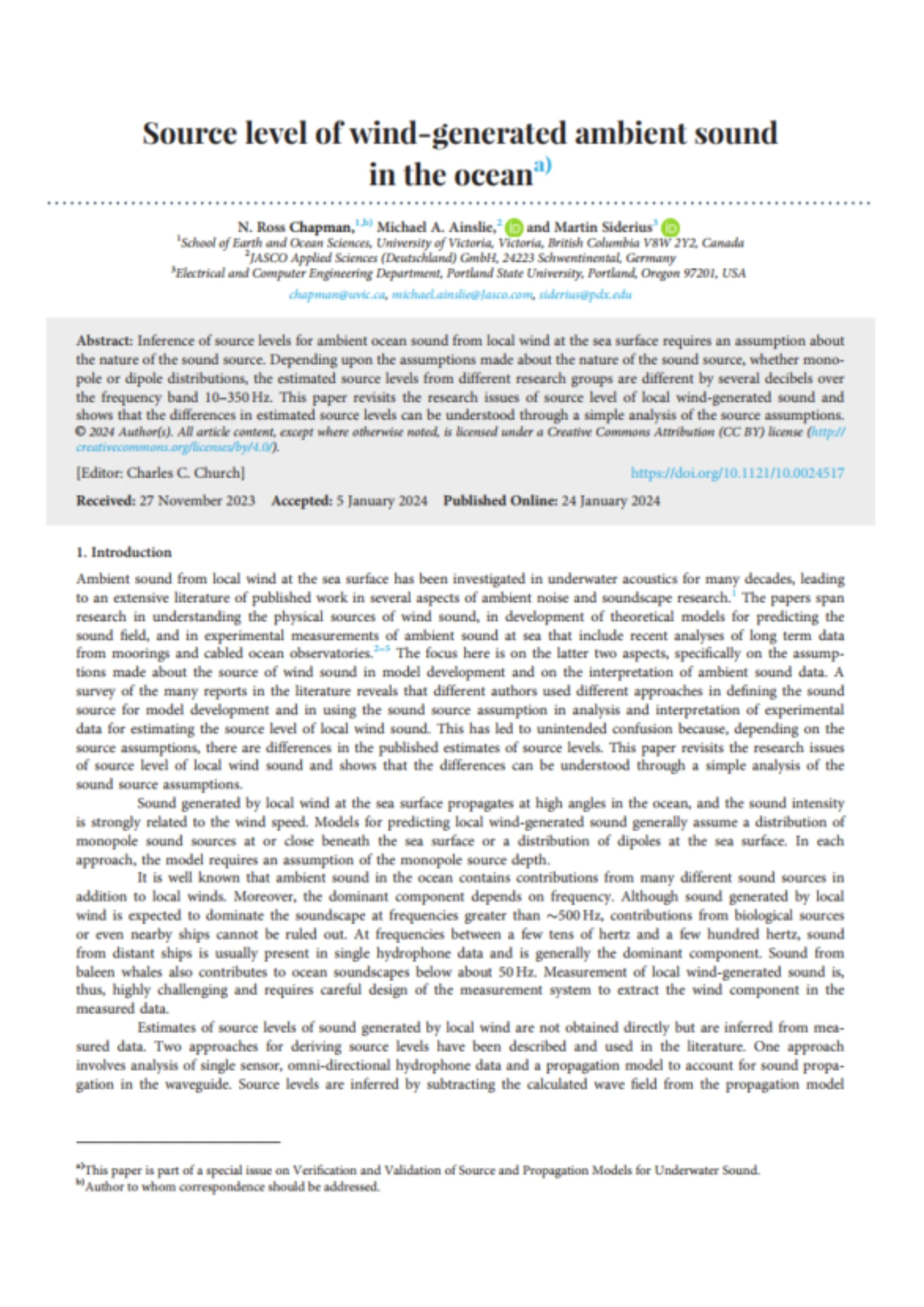 Source level of wind-generated ambient sound in the ocean (PDF)