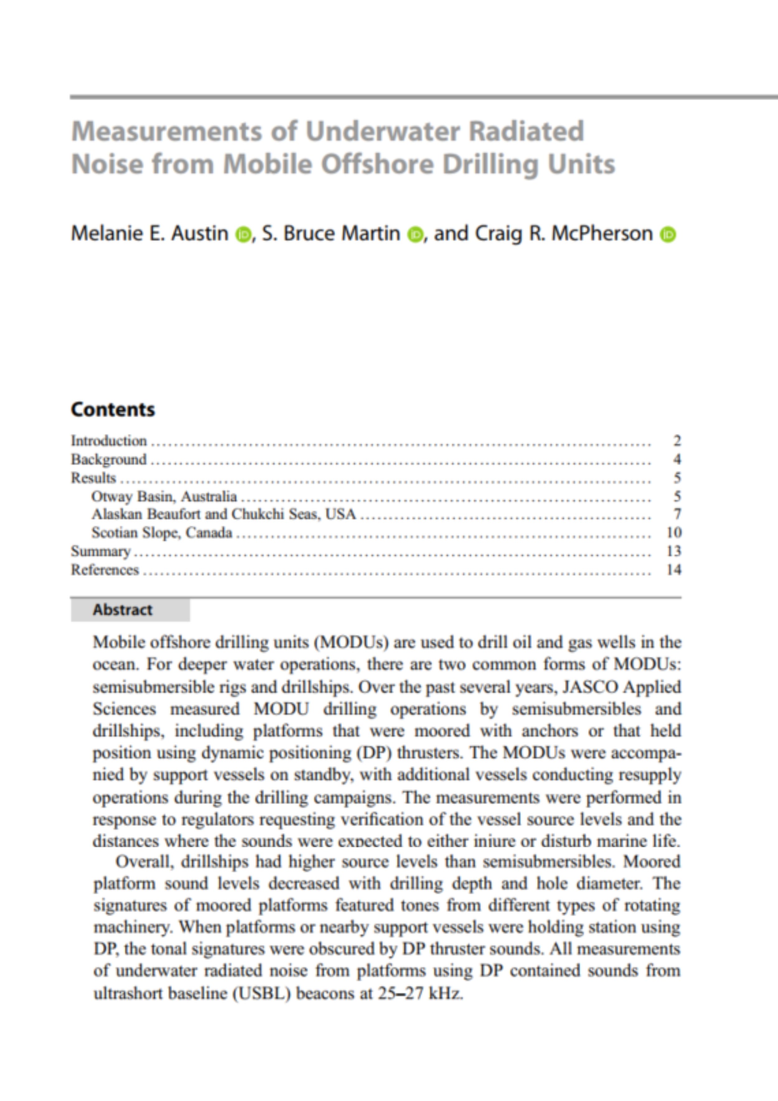 Measurements of underwater radiated noise from mobile offshore drilling units (PDF)