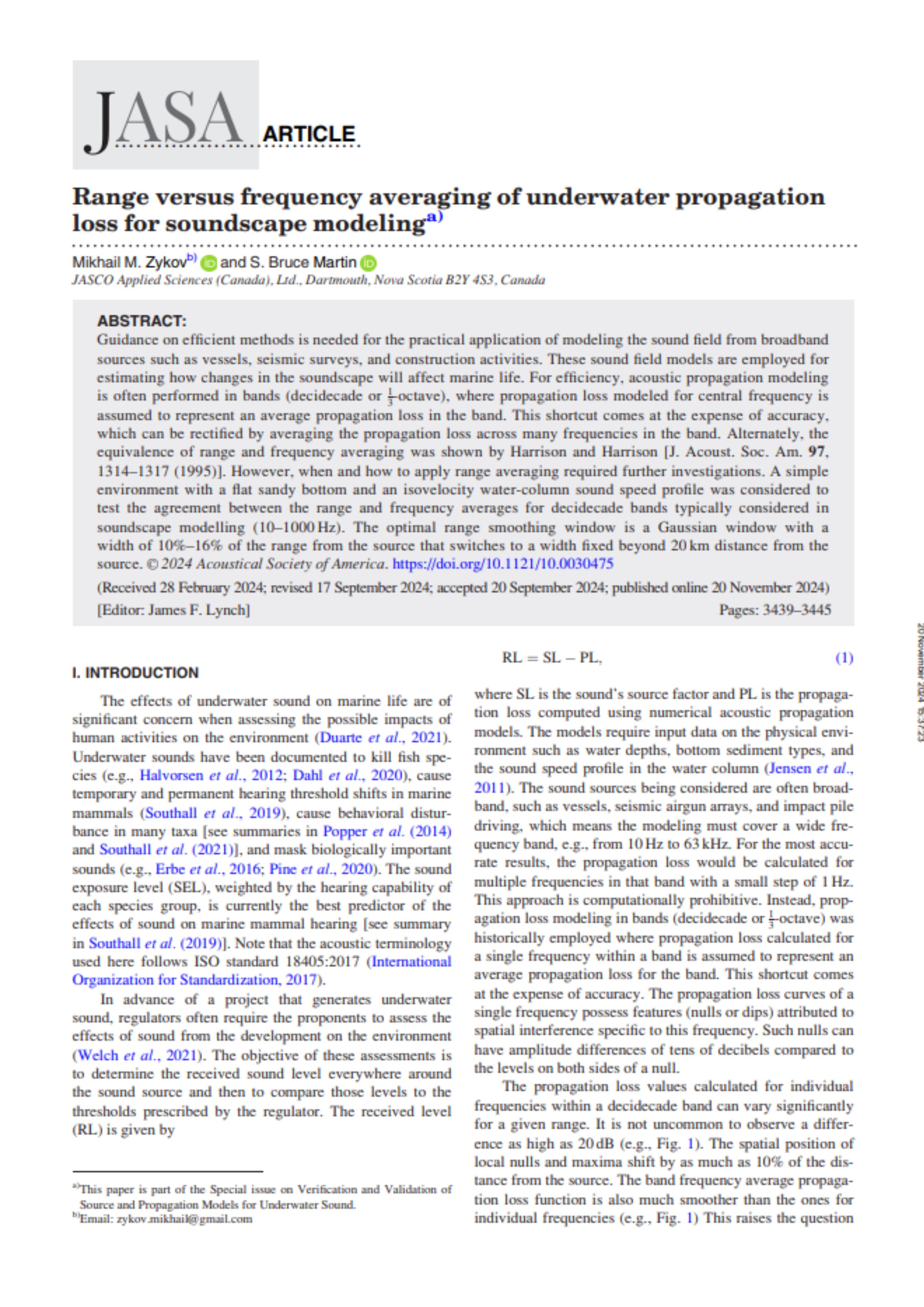 Range versus frequency averaging of underwater propagation loss for soundscape modeling (PDF)