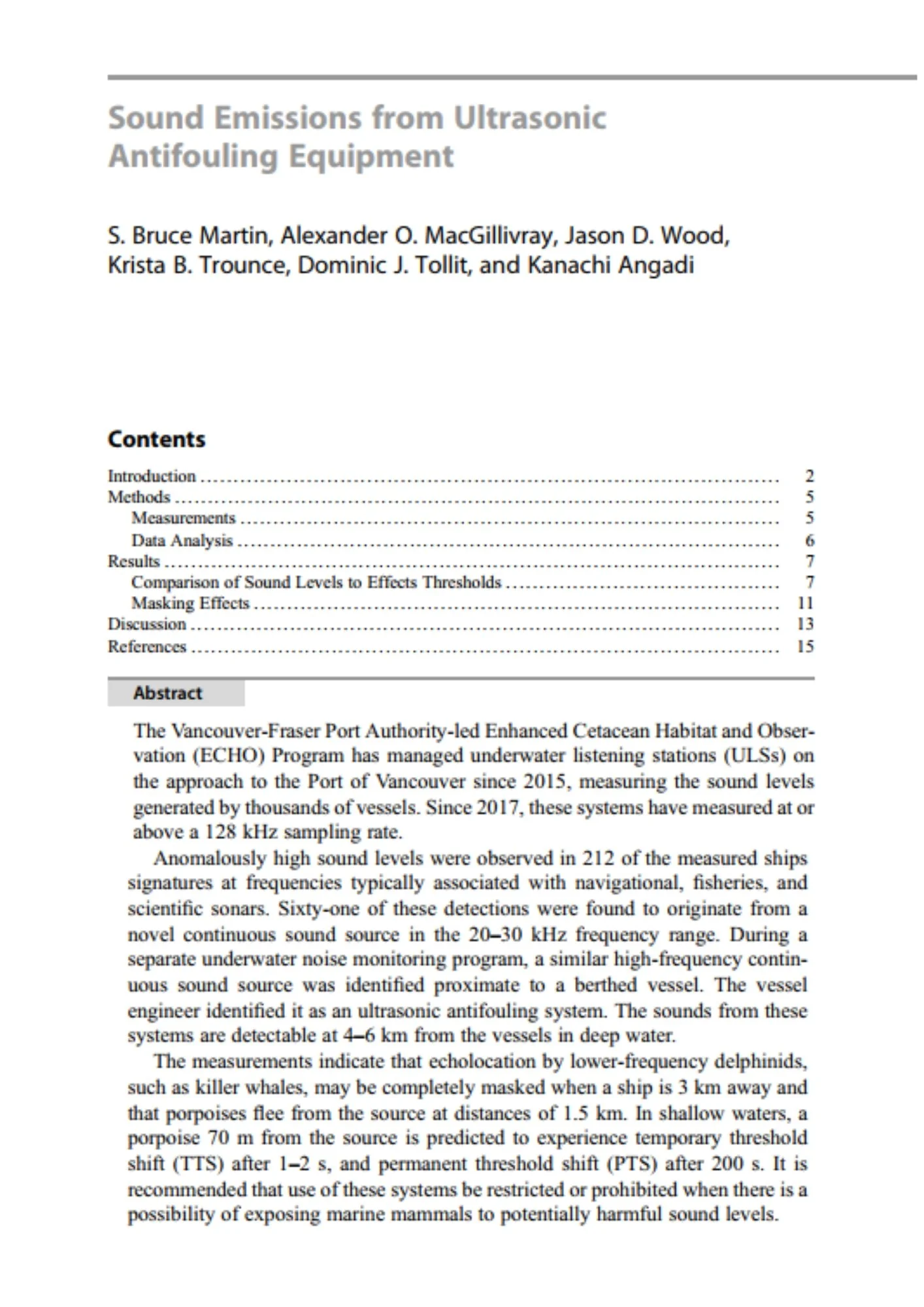 Sound emissions from Ultrasonic Antifouling equipment (PDF)