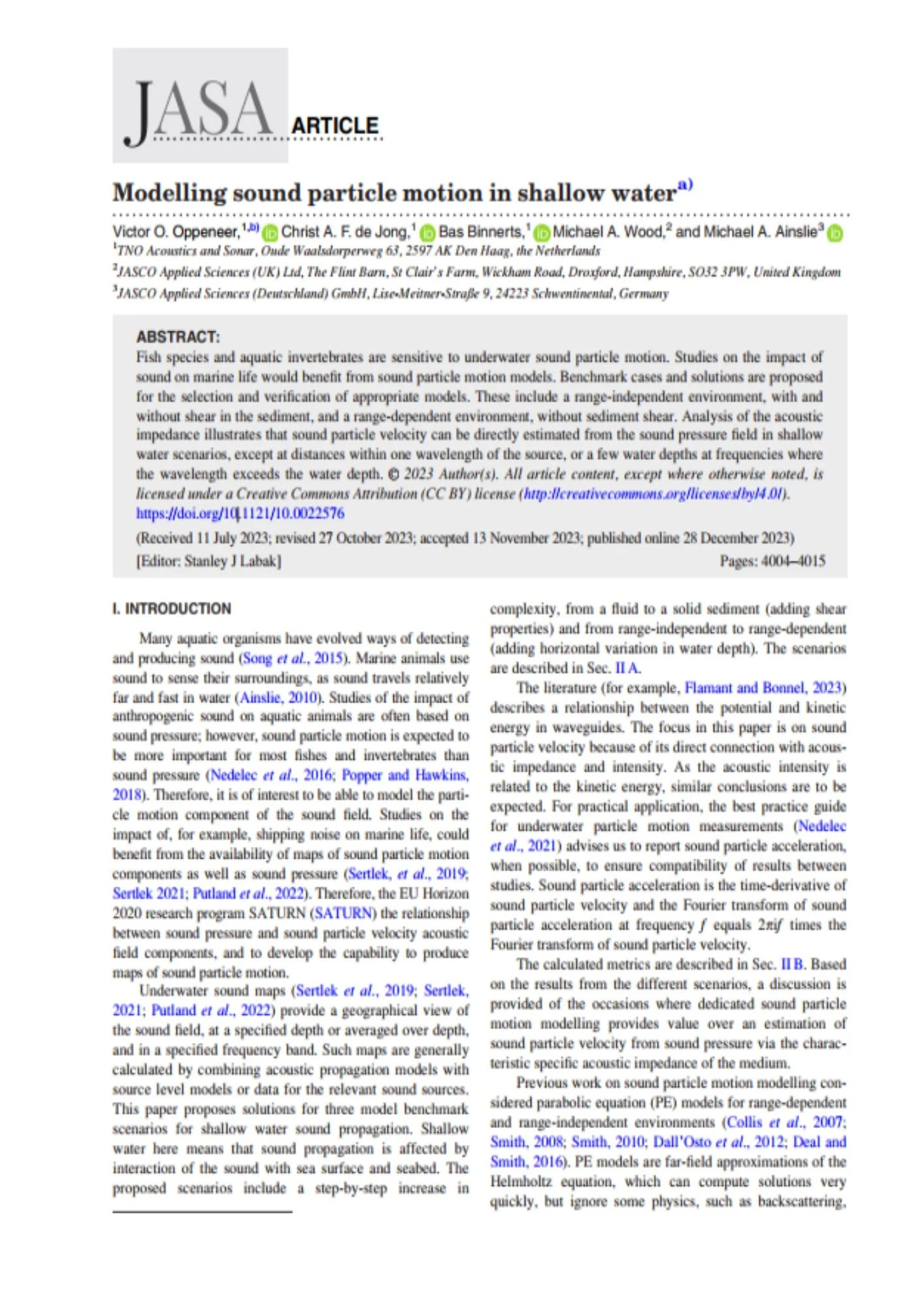 Modelling sound particle motion in shallow water (PDF)