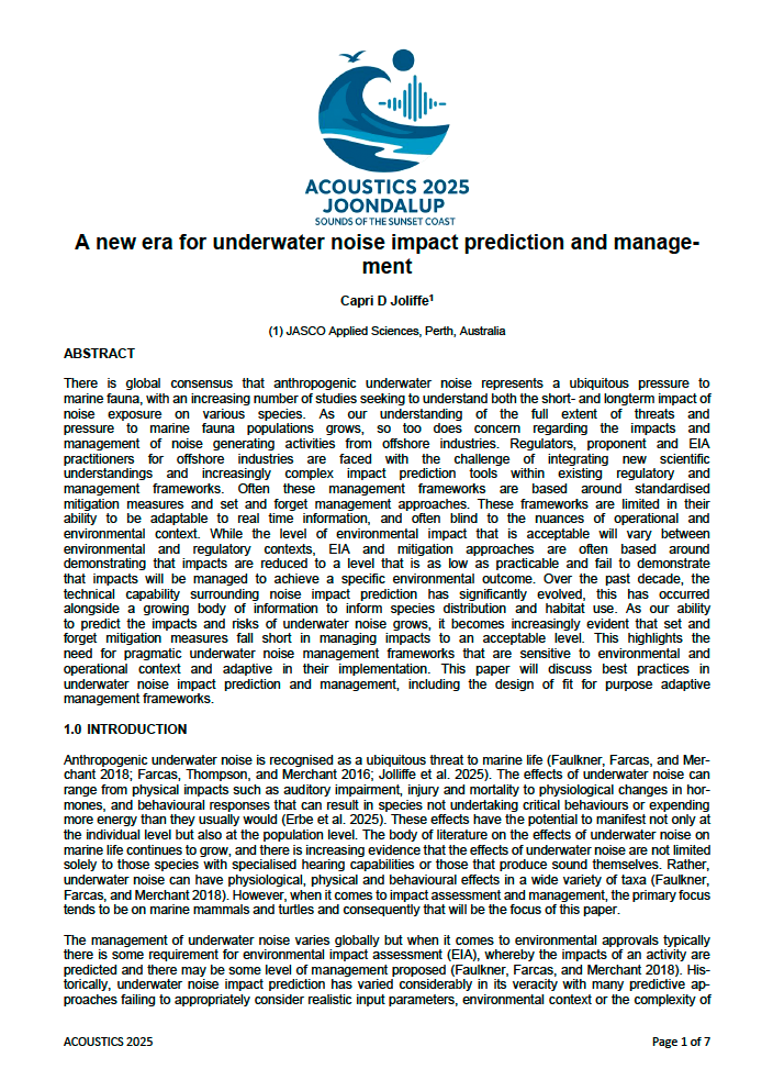 A new era for underwater noise impact prediction and manage-ment