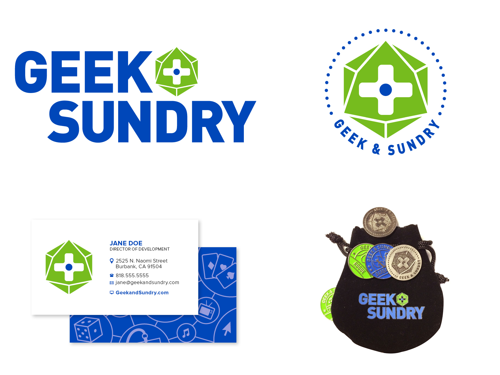  I worked with the Geek &amp; Sundry and Legendary marketing crews and Felicia Day to rebrand Geek &amp; Sundry's logo. This logo was adapted to everything including giveaway merchandise. 