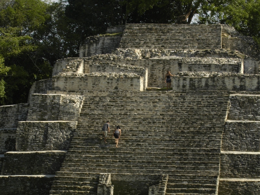 Scaling the massive temples at the Lamanai Maya Site