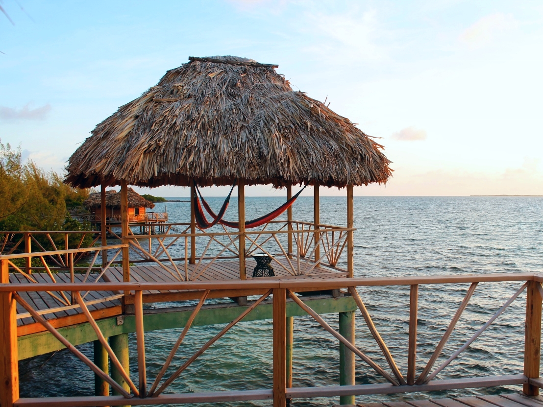 The over water Bungalows at Thatch Caye Resort