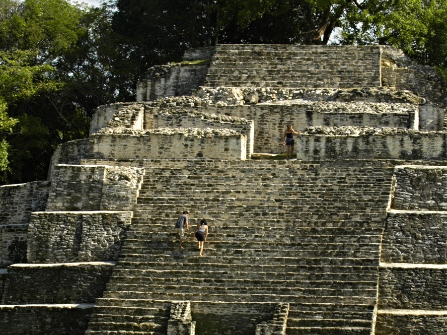 Scaling the massive temples at the Lamanai Maya Site