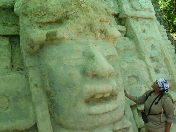 The mysterious Maya Face at the Lamanai Maya Site