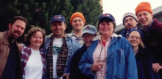 CBC faculty and staff 1999-2000: Brian Frable, Marta Klein, Neil Josephson, Phil Cannon, Marla (Firby) Pearce, Kathy Brawley, Todd King, Rebekah Eklund, and Del Pease