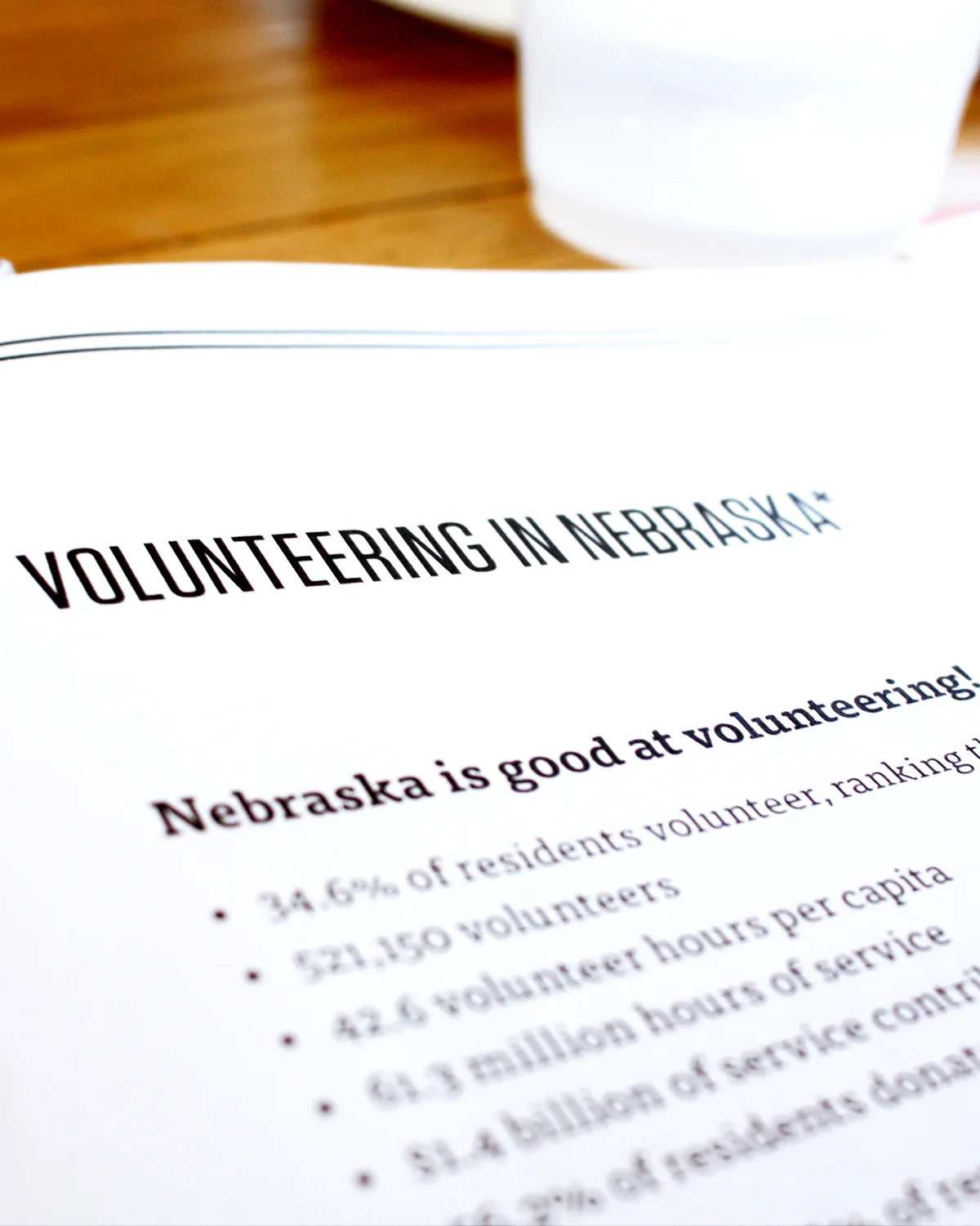 Nebraska ranks 7th in the nation when it comes to volunteering.