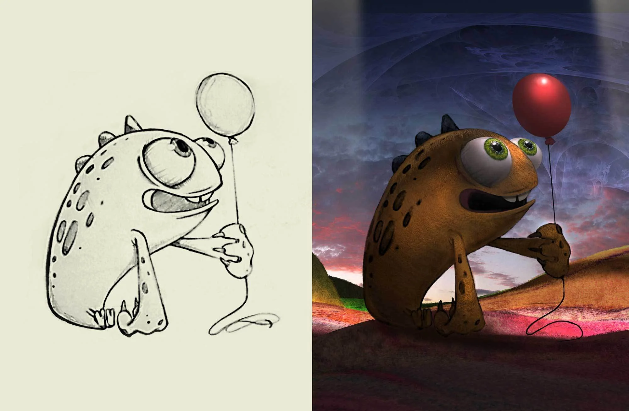 UGC sketch next to the final CG character