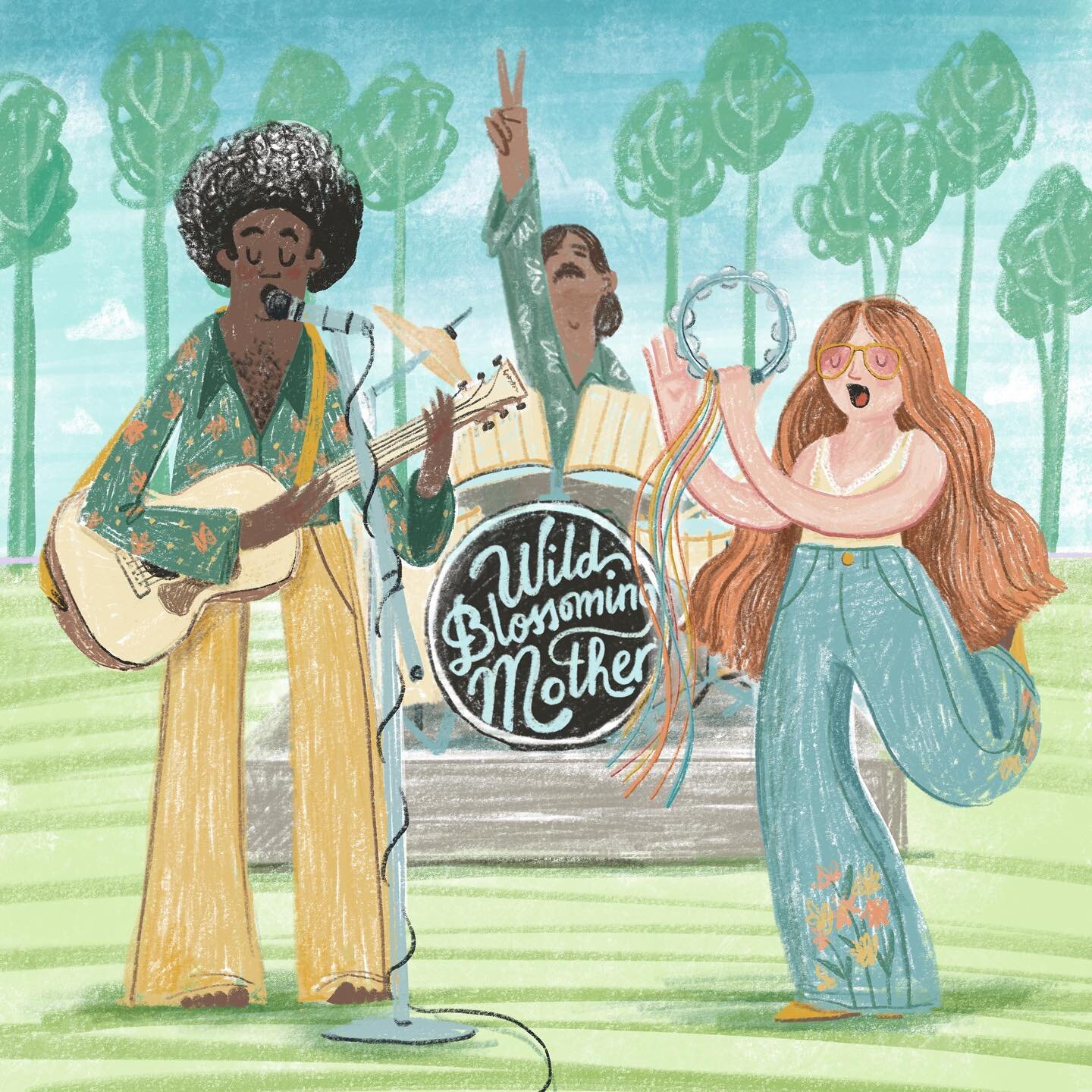 When brainstorming for #fridaydoodleclub this week I told my sister what I was doing and asked her what the words &ldquo;Wild Blossoming Mother&rdquo; brought to mind. Leave it to the musician to picture a hippy band. So I had to draw them, and what 